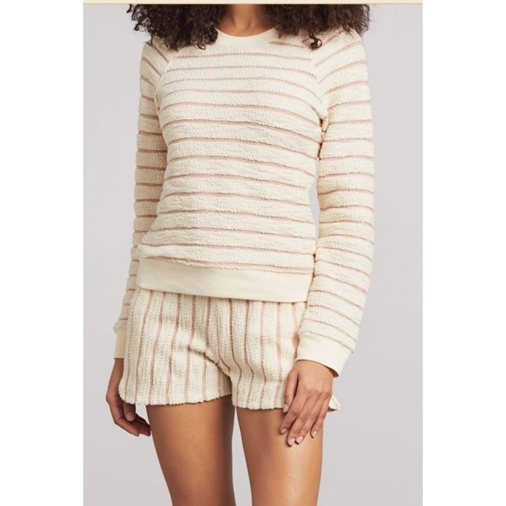Faherty Pacifica Terry Crew Womens Large Peach Cream Stripe Coastal Pullover Top